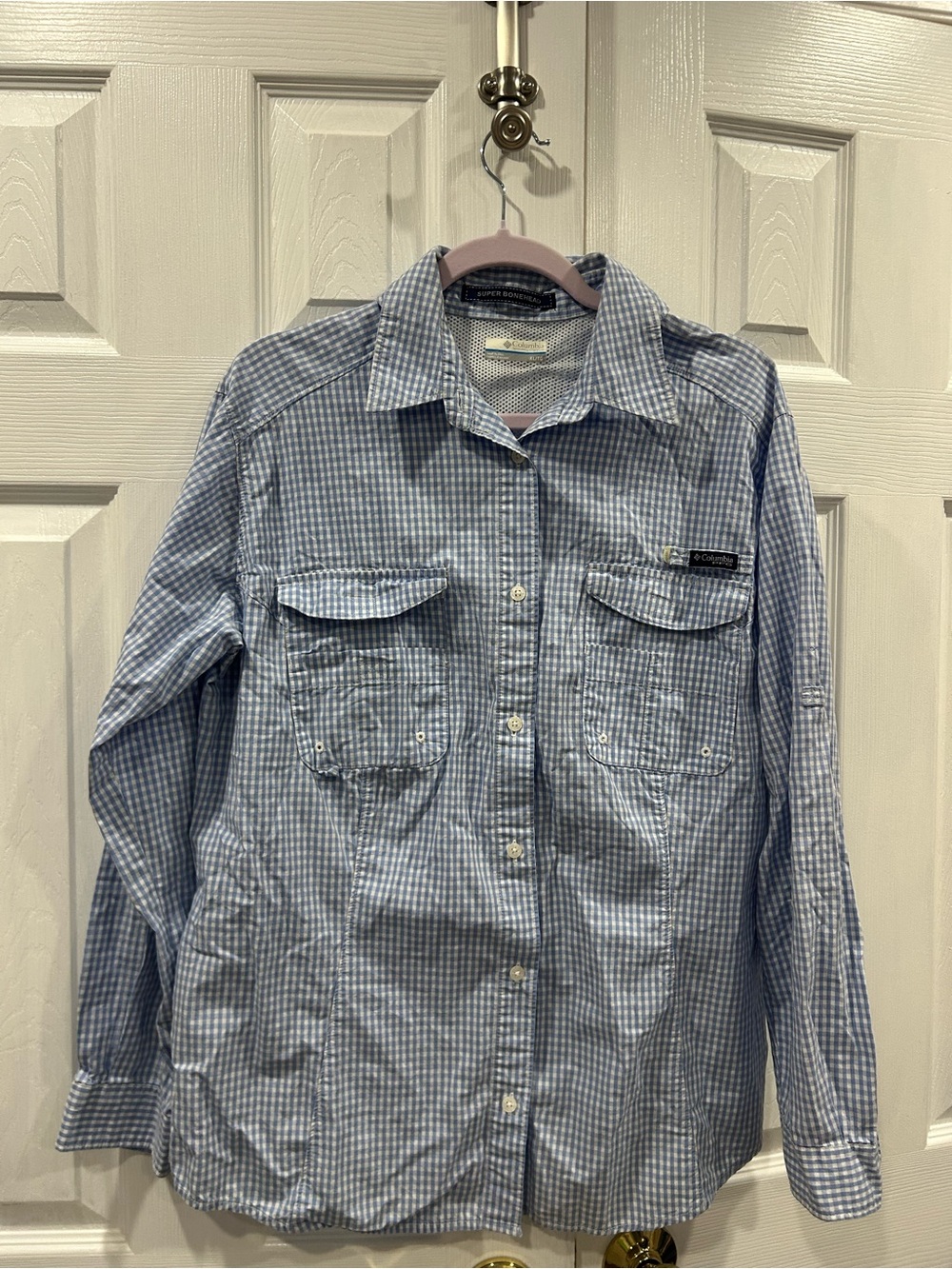 Proformance Fishing Gear Columbia Men’s Light Blue Gingham Button-Down Shirt